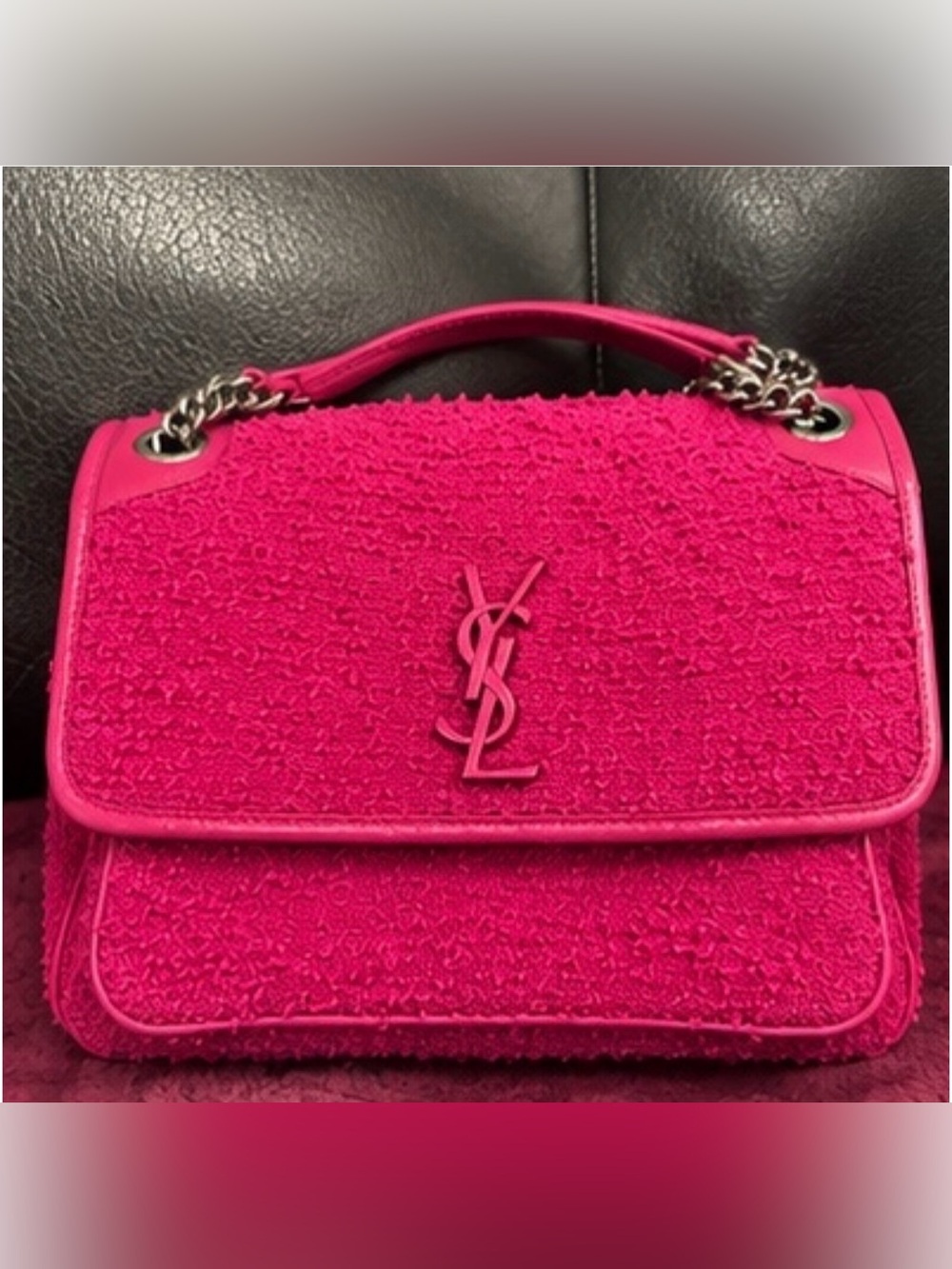 Saint Laurent Niki Medium Hot Pink Bouclé Tweed YSL Chain Bag